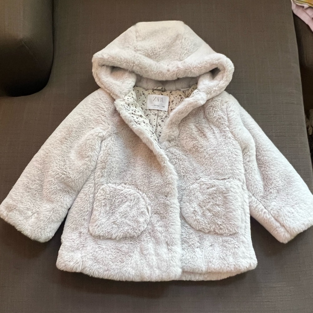 Zara Girls Hooded Fur Coat